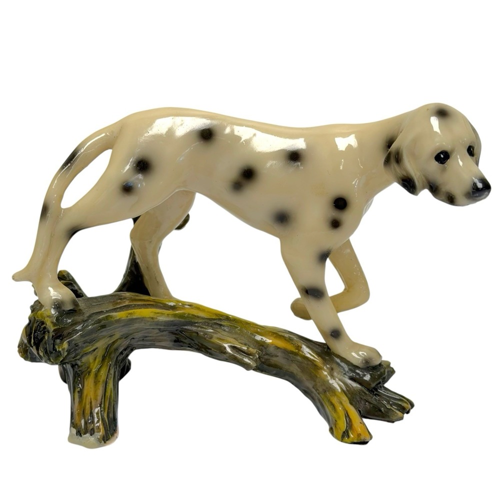 Vintage Hunting Dalmatian Dog Puppy Resign Figurine Statue On Tree Branch 6"